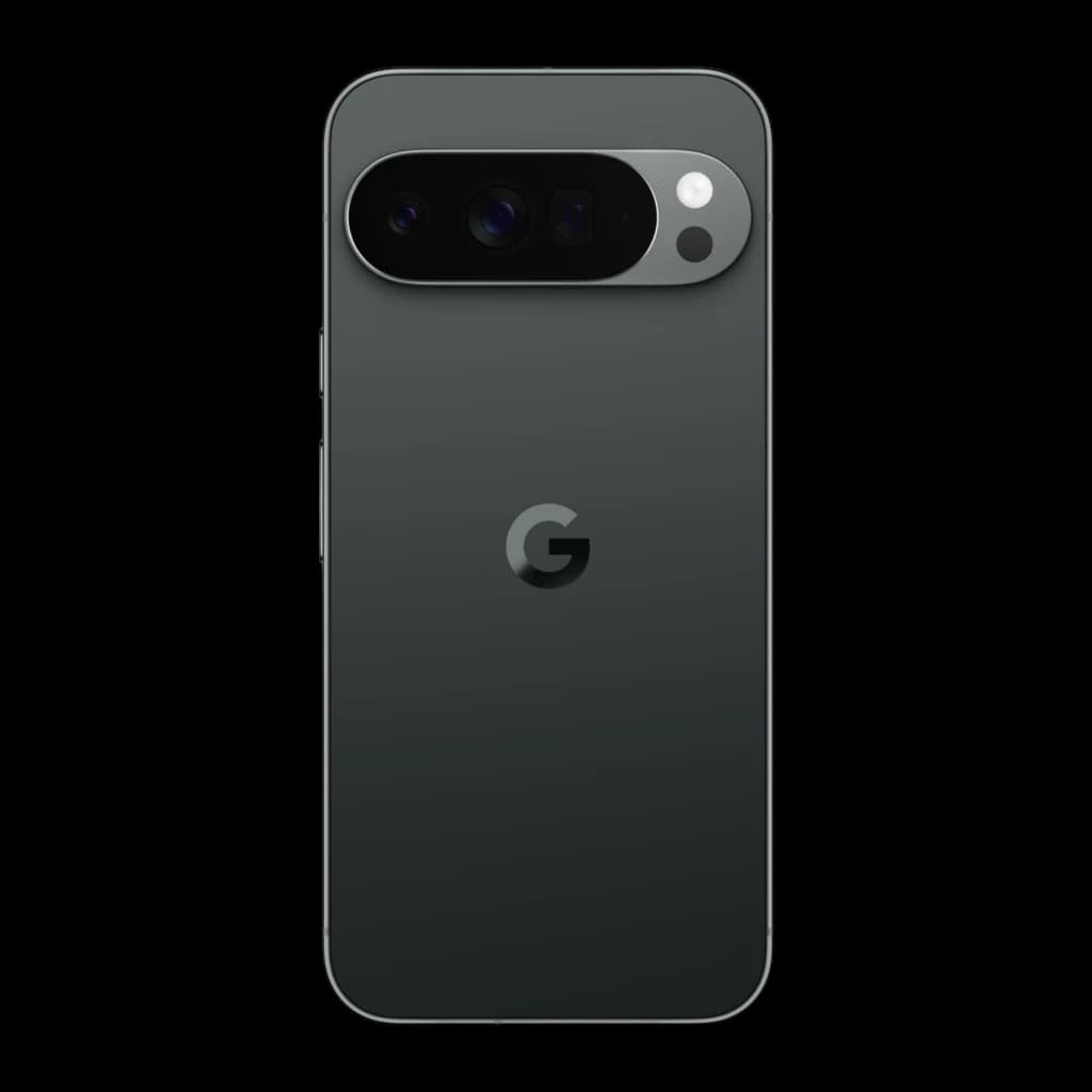 Parte trasera en color obsidiana con módulo de cámaras triple ancho y flash, acabado mate y logo G centrado en carcasa delgada del Google Pixel 11 Pro 5G