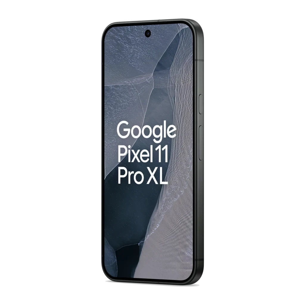 Smartphone Google Pixel 11 Pro XL em obsidiana, tela ampla com furo central, módulo traseiro com três câmeras e logotipo G ao centro - Item2