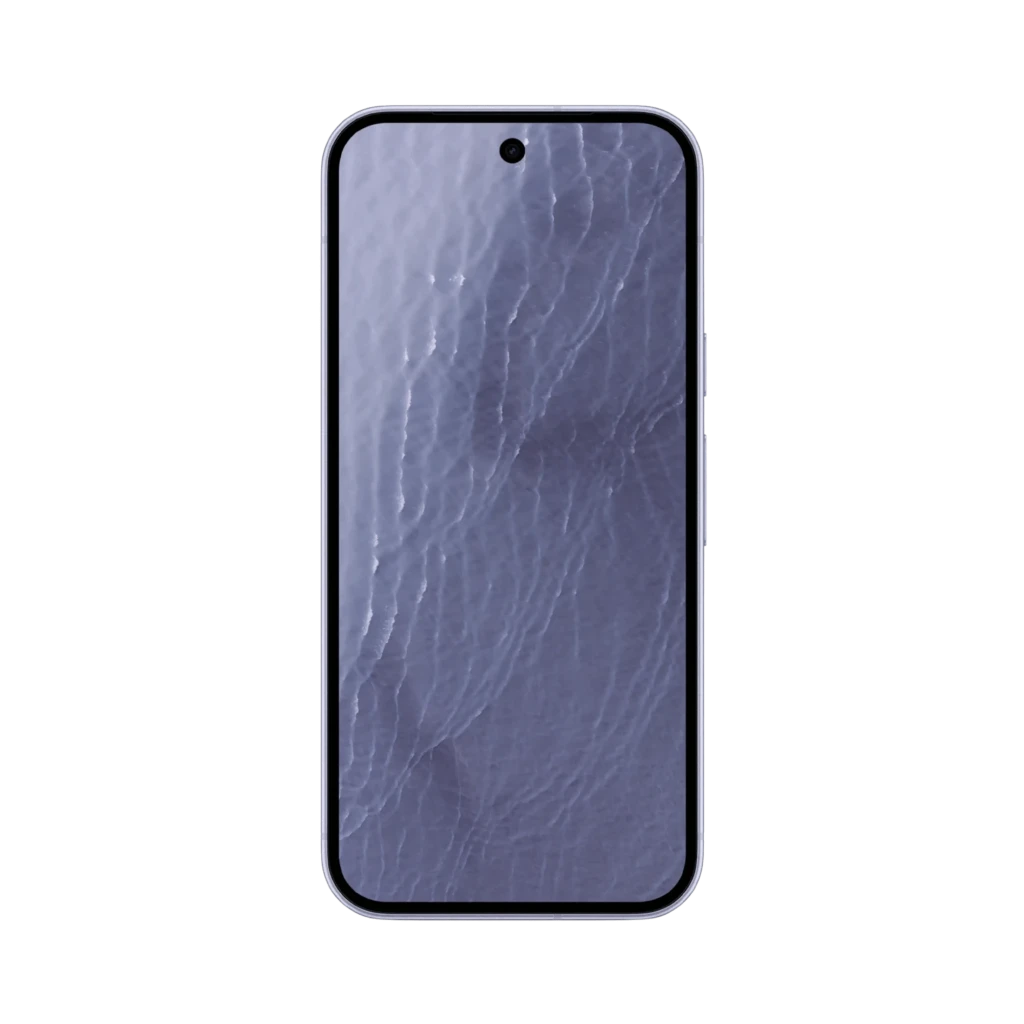 Google Pixel 11 5G lilás com tela perfurada e bordas finas, módulo traseiro preto com três câmeras e flash, logo G central, acabamento premium - Item4