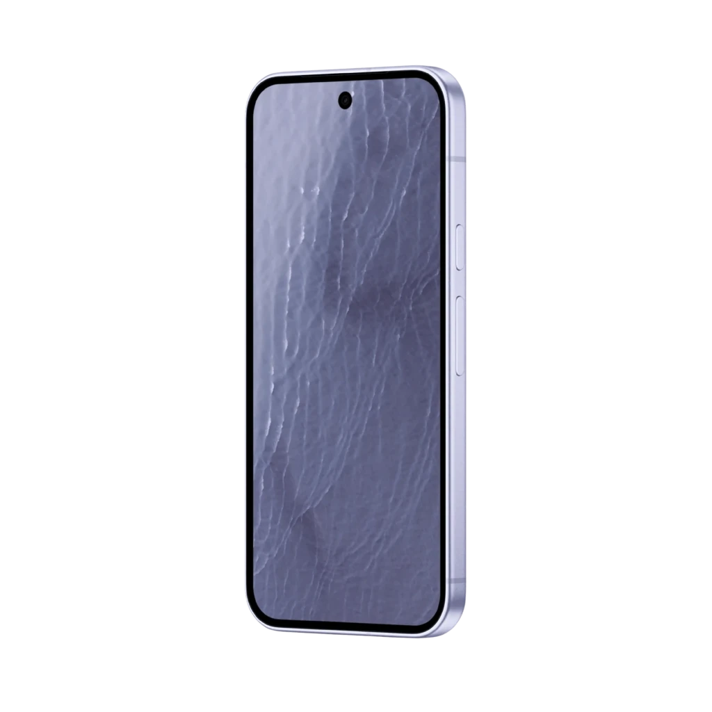 Google Pixel 11 5G lilás com tela perfurada e bordas finas, módulo traseiro preto com três câmeras e flash, logo G central, acabamento premium - Item2