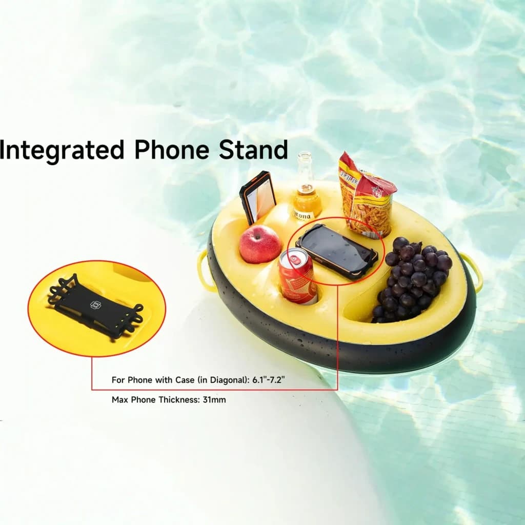 Bandeja flutuante Ulefone UAN17 590x420x130mm com suporte integrado para celular, copos e snacks, alças laterais e base estável para piscina