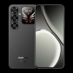 Oukitel P2 Plus noir avec triple caméra arrière, écran AMOLED 6,7 pouces 120Hz bord à bord, mini écran secondaire près des capteurs, design épuré