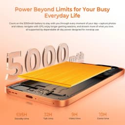 Oukitel P2 Plus Noir, écran AMOLED 6,7 pouces 120Hz, batterie 5000 mAh mise en avant, châssis fin cuivré, statistiques d’autonomie affichées