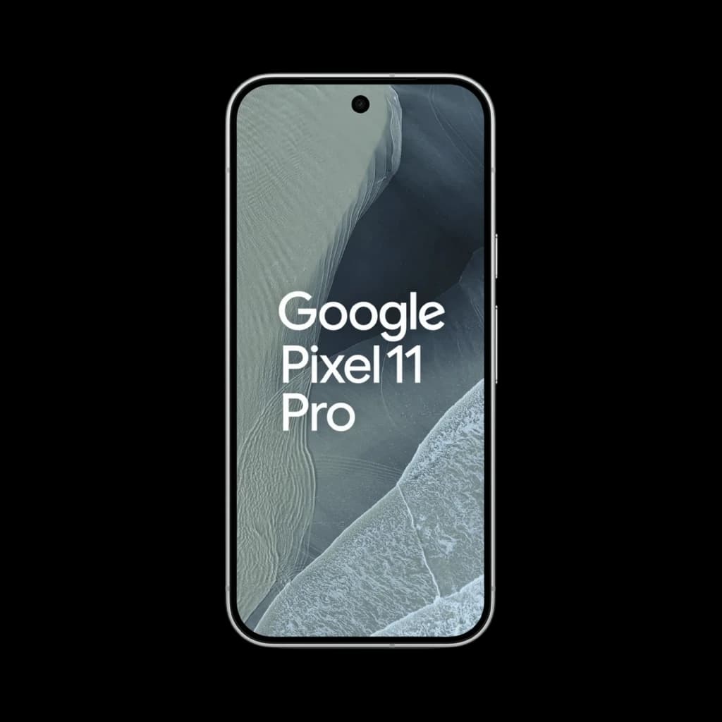 Google Pixel 11 Pro 5G color Fog con pantalla LTPO OLED de 6,3 pulgadas, biseles finos y cámara frontal en orificio centrado en la parte superior
