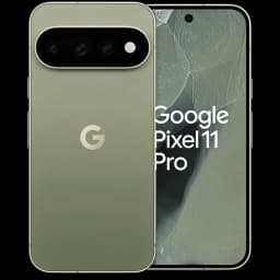 Google Pixel 11 Pro 5G color oliva con triple cámara trasera en módulo horizontal, pantalla perforada frontal y acabado metálico elegante
