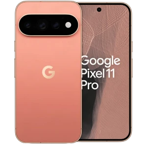Google Pixel 11 Pro 5G Canyon, écran bord à bord perforé, module photo arrière horizontal triple, finition mate élégante, logo G centré