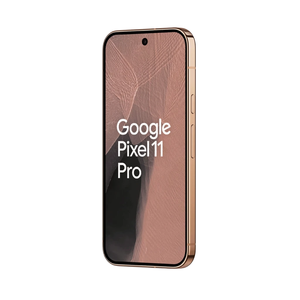 Smartphone Google Pixel 11 Pro 5G cor canyon, tela ampla com furo central, módulo de câmera traseira horizontal tripla e logo G destacado - Item3