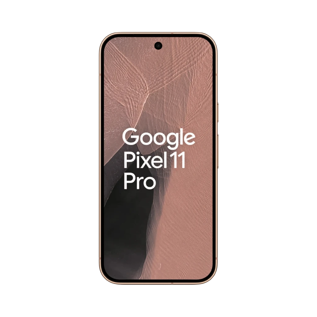 Smartphone Google Pixel 11 Pro 5G cor canyon, tela ampla com furo central, módulo de câmera traseira horizontal tripla e logo G destacado - Item4