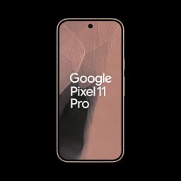 Pantalla frontal del Google Pixel 11 Pro con biseles delgados, cámara perforada centrada y borde en tono arena; interfaz mostrando texto Google Pixel 11 Pro