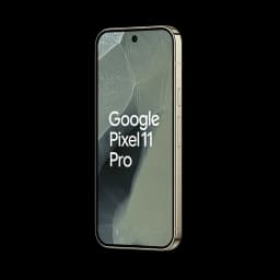Google Pixel 11 Pro 5G color olive con pantalla sin bordes, cámara frontal en orificio central y marco metálico; botones laterales y diseño premium