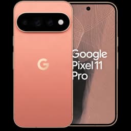 Google Pixel 11 Pro 5G en color Canyon, pantalla amplia con perforación central, módulo triple de cámara trasera horizontal y logo G centrado