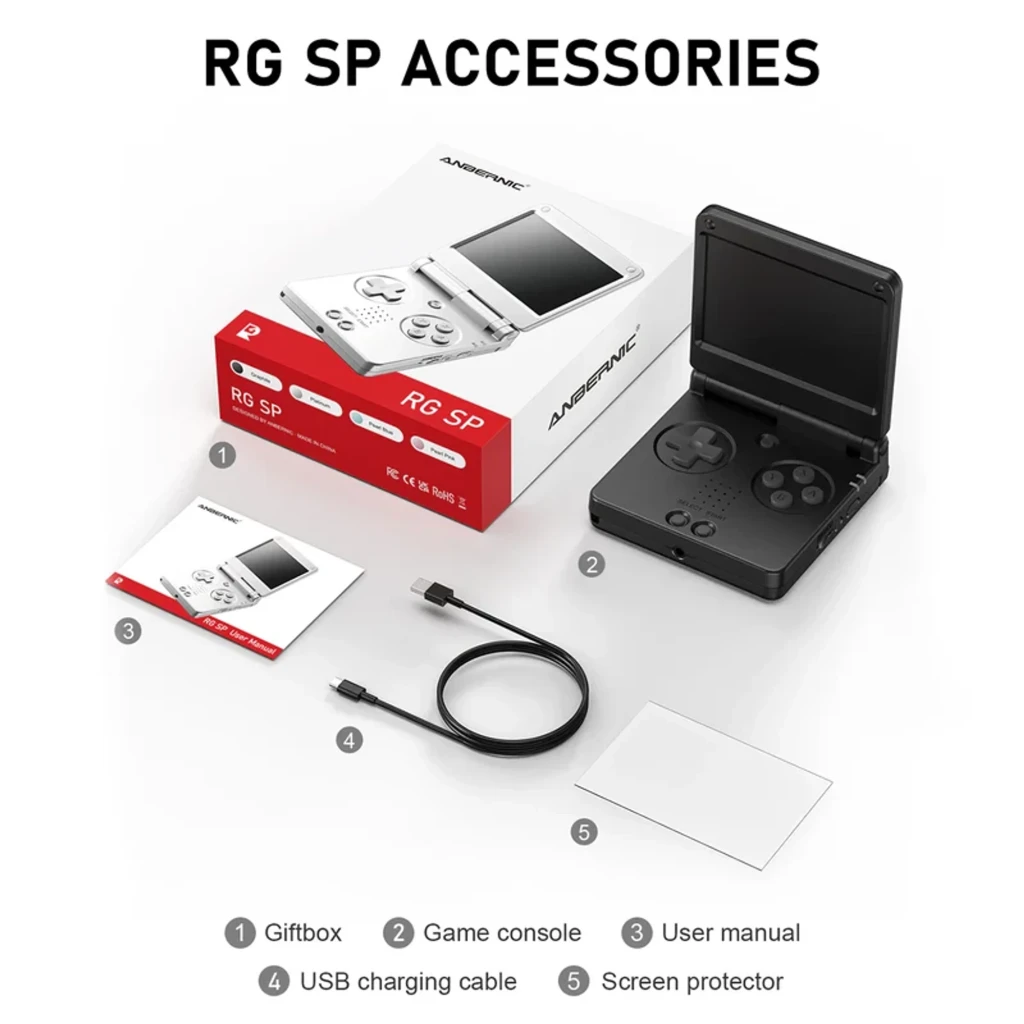 Consola portátil Anbernic RG SP Negro con diseño plegable, pantalla superior, cruceta a la izquierda, botones ABXY a la derecha y doble botón frontal - Ítem2