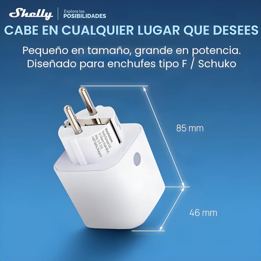 Prise intelligente Shelly Plug M Gen3 Blanc Mesure de consommation Matter 13A, dimensions: fiche type F Schuko, 85x46 mm