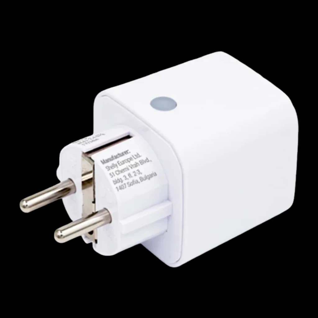 Prise intelligente Shelly Plug M Gen3 Pack 4 Blanc Mesure de consommation Matter WiFi, vue latérale: broches type F, bouton