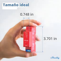 Relé inteligente Shelly Pro 1PM Contador de energia integrado vermelho, formato DIN compacto 0,748 in x 3,701 in, LEDs Power Wi‑Fi LAN Out e botão Reset