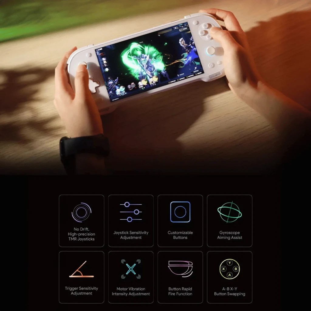 Console portable jaune Ayaneo Konkr Pocket FIT avec écran large brillant, joysticks doubles, croix directionnelle, boutons ABXY noirs et bordure contrastée - Ítem5