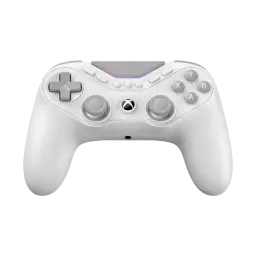 Manette GameSir Tarantula Pro blanche, design ergonomique, deux sticks gris, croix directionnelle argentée, boutons ABXY, éclairage LED discret,