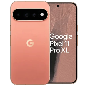 Google Pixel 11 Pro XL canyon, dos rose saumon mat avec module photo horizontal triple, écran OLED 6,8 pouces bord à bord perforé, cadre métal fin