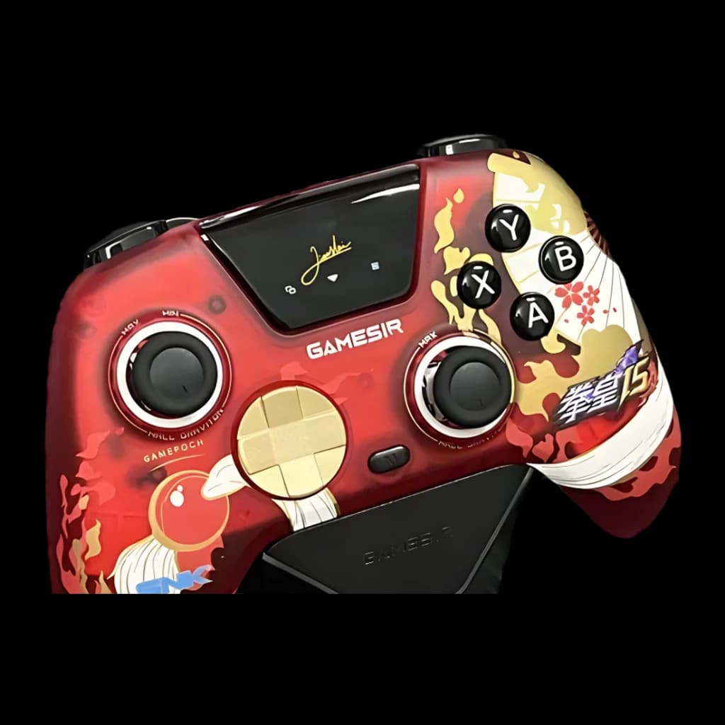 Mando para videojuegos GameSir Super Nova 2 Mai Shiranui Inalámbrico, vista frontal en ángulo: diseño rojo y dorado