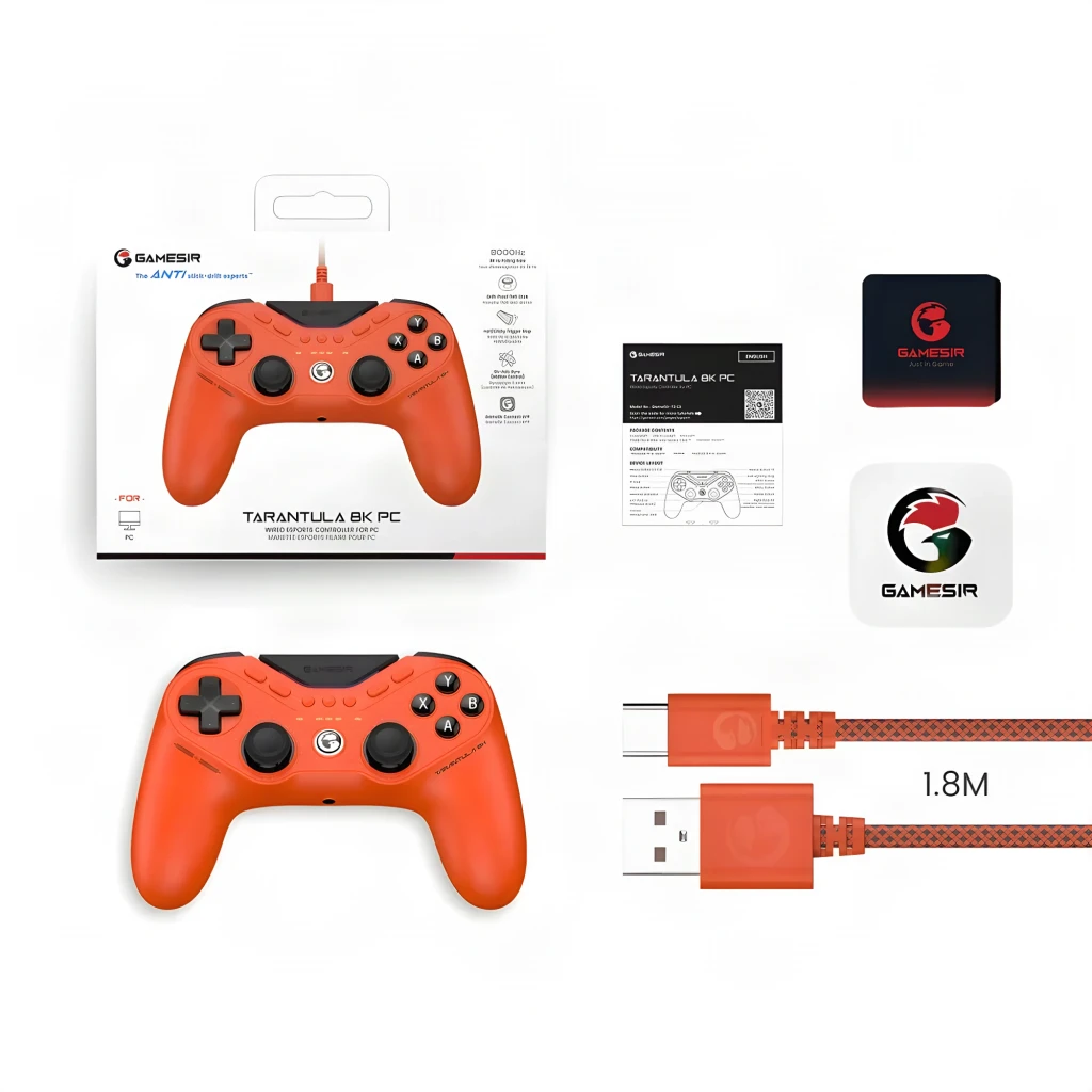 Mando gaming GameSir Tarantula 8K PC con cable USB-C, color naranja, doble joystick, cruceta, botones ABXY, gatillos ergonómicos y luces indicadoras - Ítem2