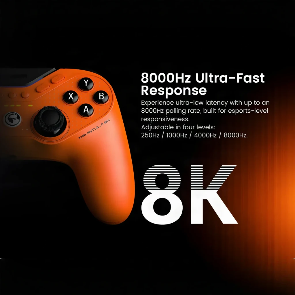 Mando gaming GameSir Tarantula 8K PC con cable USB-C, color naranja, doble joystick, cruceta, botones ABXY, gatillos ergonómicos y luces indicadoras - Ítem1