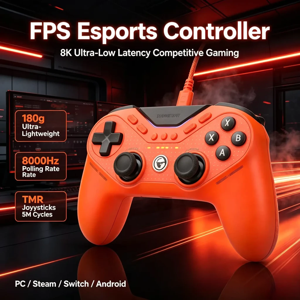 Mando gaming GameSir Tarantula 8K PC con cable USB-C, color naranja, doble joystick, cruceta, botones ABXY, gatillos ergonómicos y luces indicadoras - Ítem6