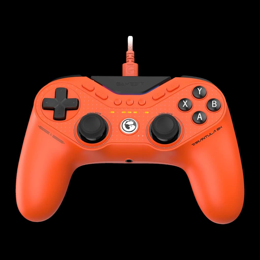 Manette gaming GameSir Tarantula 8K PC Filaire USB-C, couleur orange vive, croix directionnelle, deux joysticks, boutons ABXY contrastés, câble tressé rouge