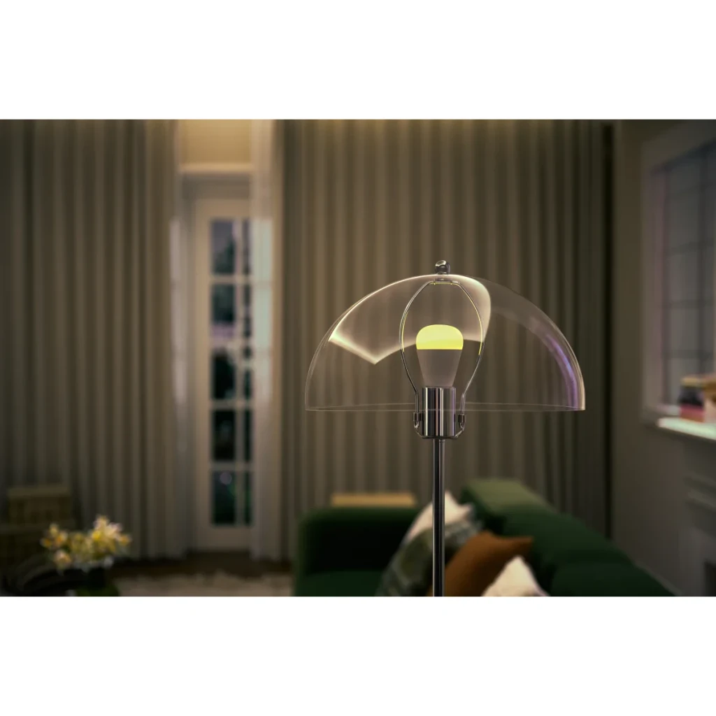 Ampoule Intelligente Aqara LED Bulb T2 CCT Blanche 2700-6500K Zigbee + Thread 10,5W dans lampadaire à abat-jour transparent
