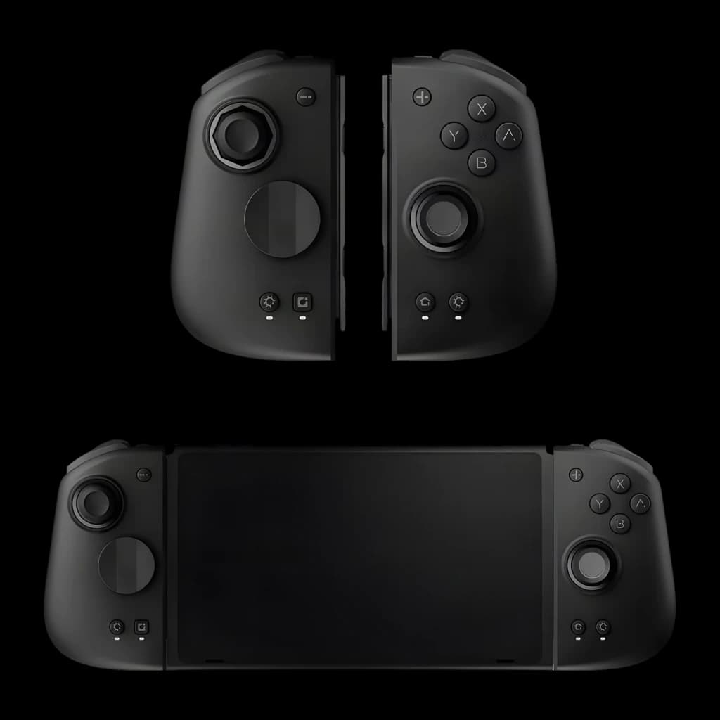 Manette Mobapad M6 HD Noir Sans Fil Nintendo Switch / 2, vue avant: modes séparé et assemblé avec joysticks et boutons ABXY