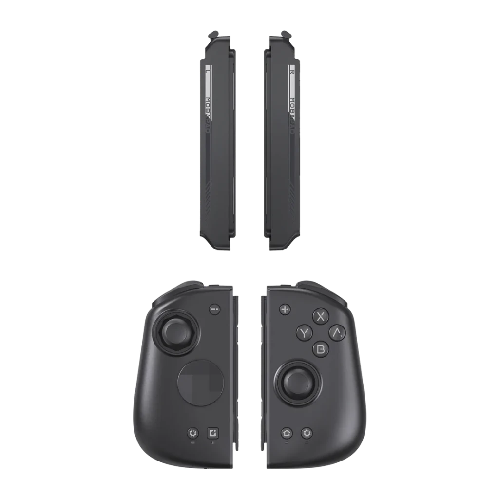Manette Mobapad M6 HD Noir Sans Fil Nintendo Switch / 2, vue avant et profil: deux moitiés séparées avec joysticks, boutons