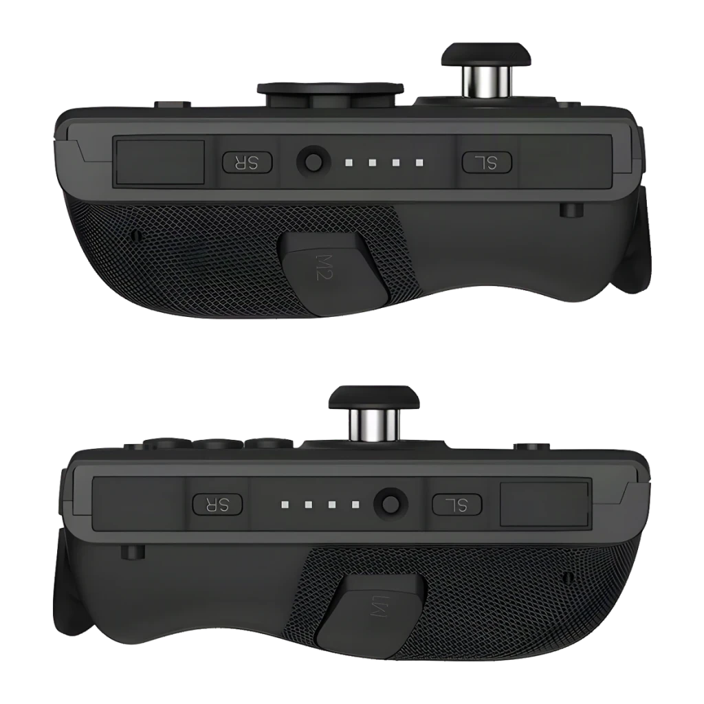 Manette Mobapad M6 HD Noir Sans Fil Nintendo Switch / 2, vue latérale: boutons SR SL, indicateurs LED et gâchettes M1 M2