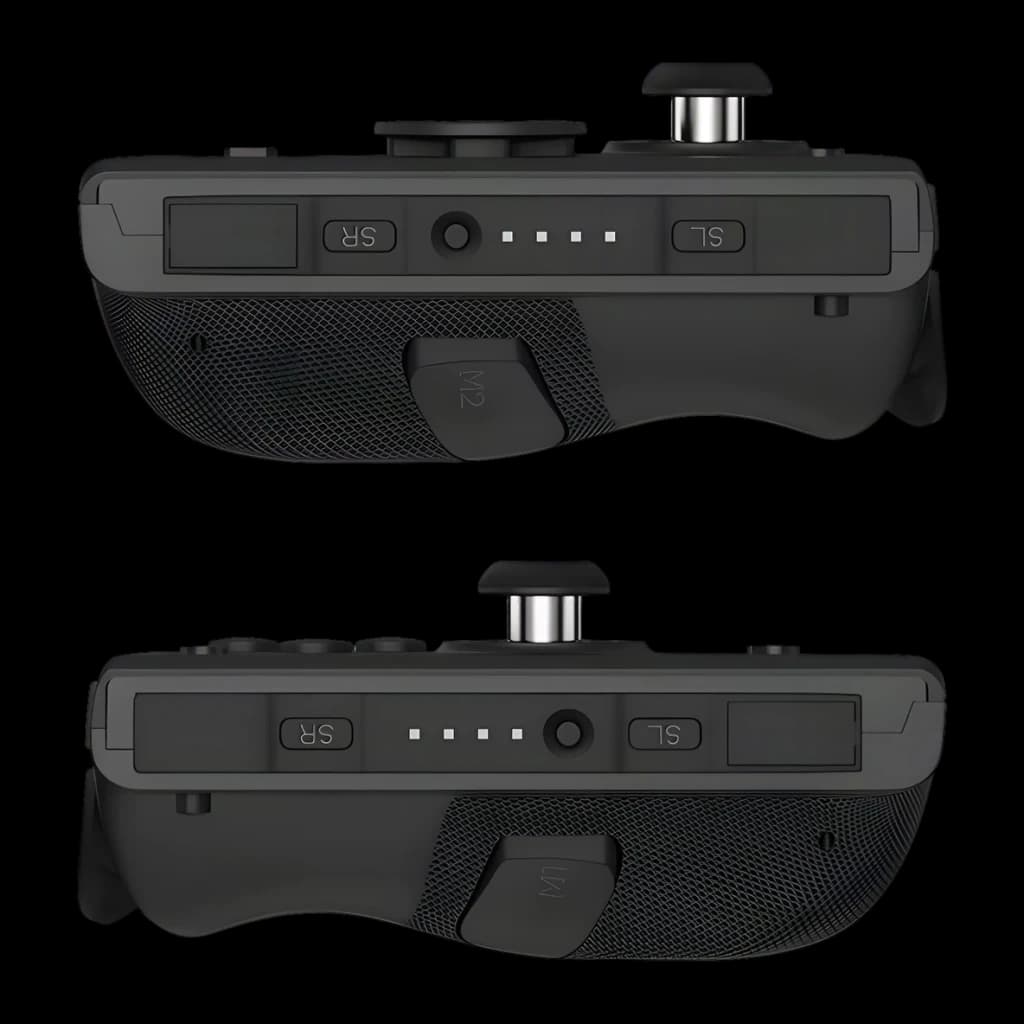 Manette Mobapad M6 HD Noir Sans Fil Nintendo Switch / 2, vue latérale: boutons SR SL, indicateurs LED et gâchettes M1 M2