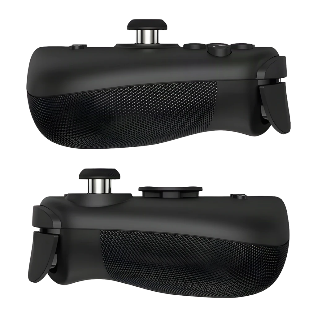 Manette Mobapad M6 HD Noir Sans Fil Nintendo Switch / 2, côté: deux vues du grip texturé et joystick métallique