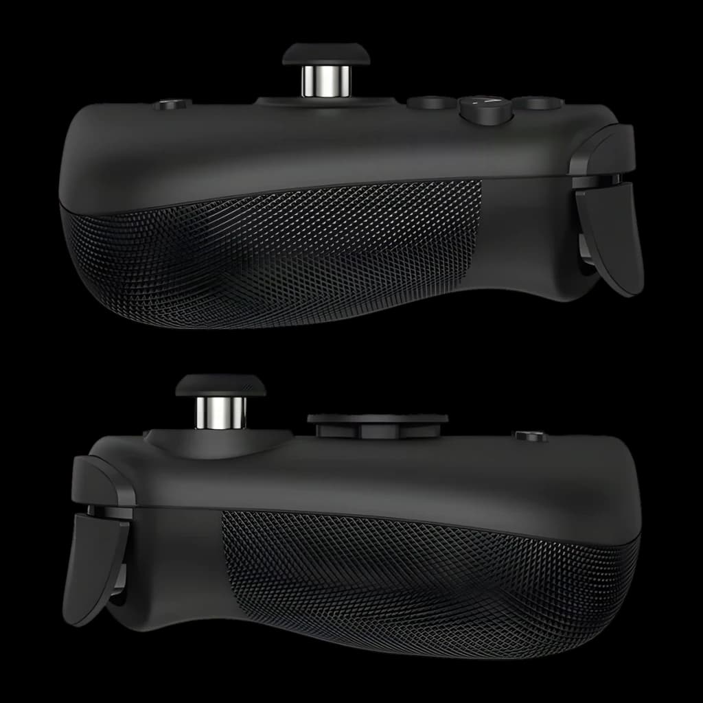 Manette Mobapad M6 HD Noir Sans Fil Nintendo Switch / 2, côté: deux vues du grip texturé et joystick métallique