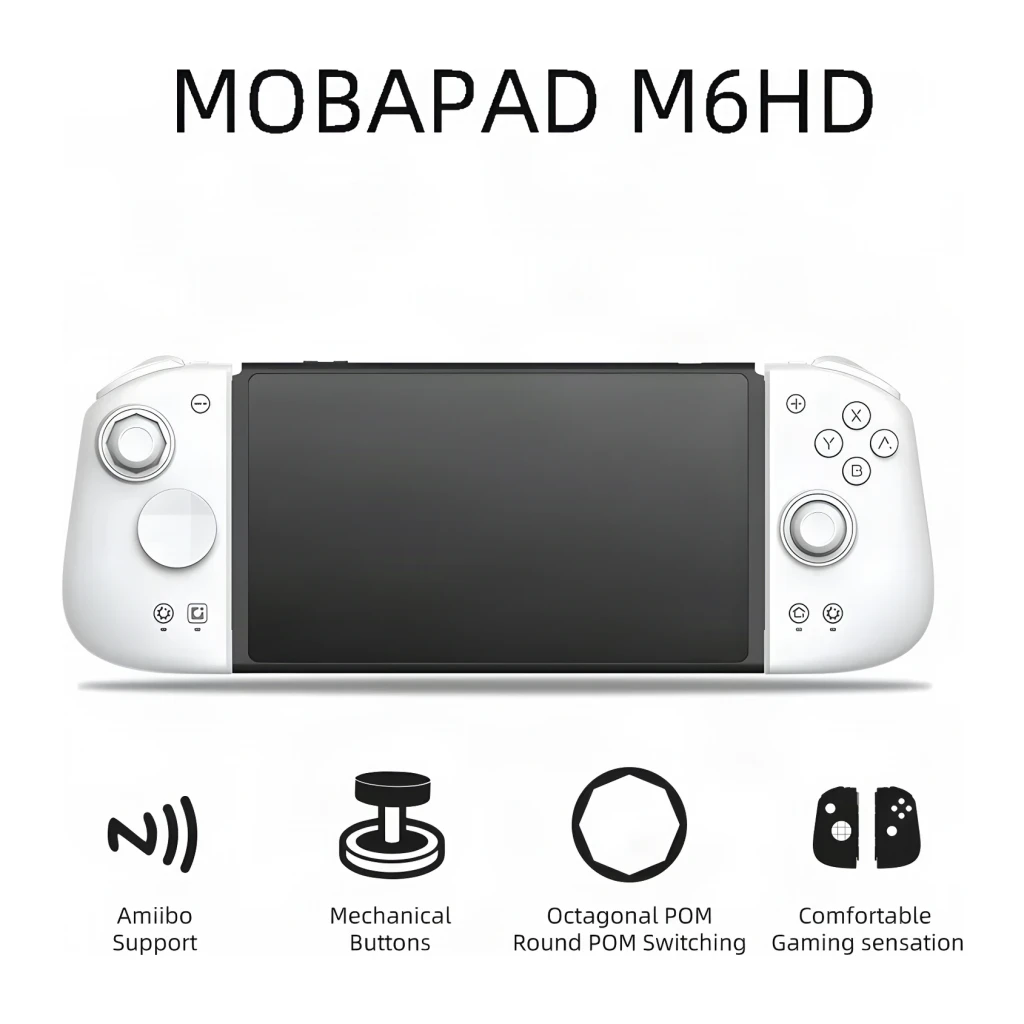 Manette Mobapad M6 HD Blanc Sans Fil Switch/Switch OLED/Switch 2/PC, face avant: fixée sur Switch, icônes Amiibo, boutons