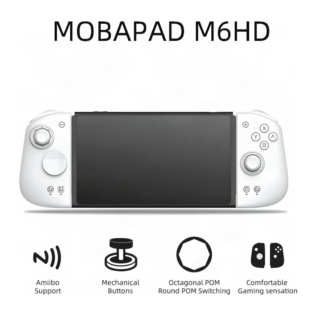 Manette Mobapad M6 HD Blanc Sans Fil Switch/Switch OLED/Switch 2/PC, face avant: fixée sur Switch, icônes Amiibo, boutons