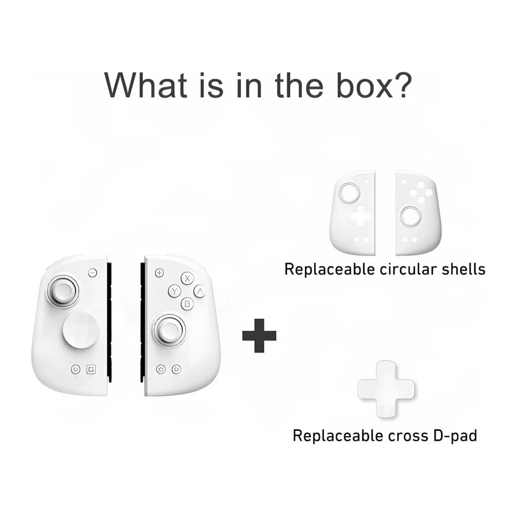 Manette Mobapad M6 HD Blanc Sans Fil Switch/Switch OLED/Switch 2/PC, contenu boîte: manette, coques circulaires et D-pad