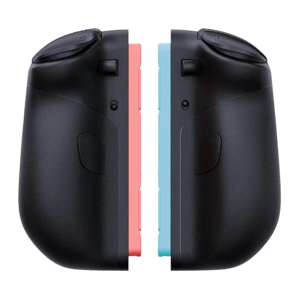 Comando Joy-Con Mobapad M12S Preto Sem Fios Nintendo Switch 2, vista traseira: textura grip e carris rosa e azul