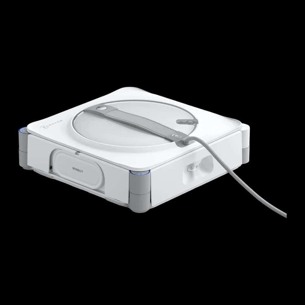 Robot limpiacristales Ecovacs Winbot W2S 3000mAh Blanco 3000Pa 68dB, vista lateral: carcasa blanca con asa gris y cable