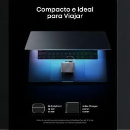 Chargeur Anker Prime GaN 160W 3x USB-C compact, gris, format cube. Ports sur le dessus, LED bleue, prise pliable. Idéal voyage, taille proche AirPods Pro 3