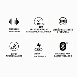 Marshall Major V Blue, casque pliable bleu avec arceau rembourré, logos Marshall, commandes M personnalisables, charge sans fil et Bluetooth, 100 h