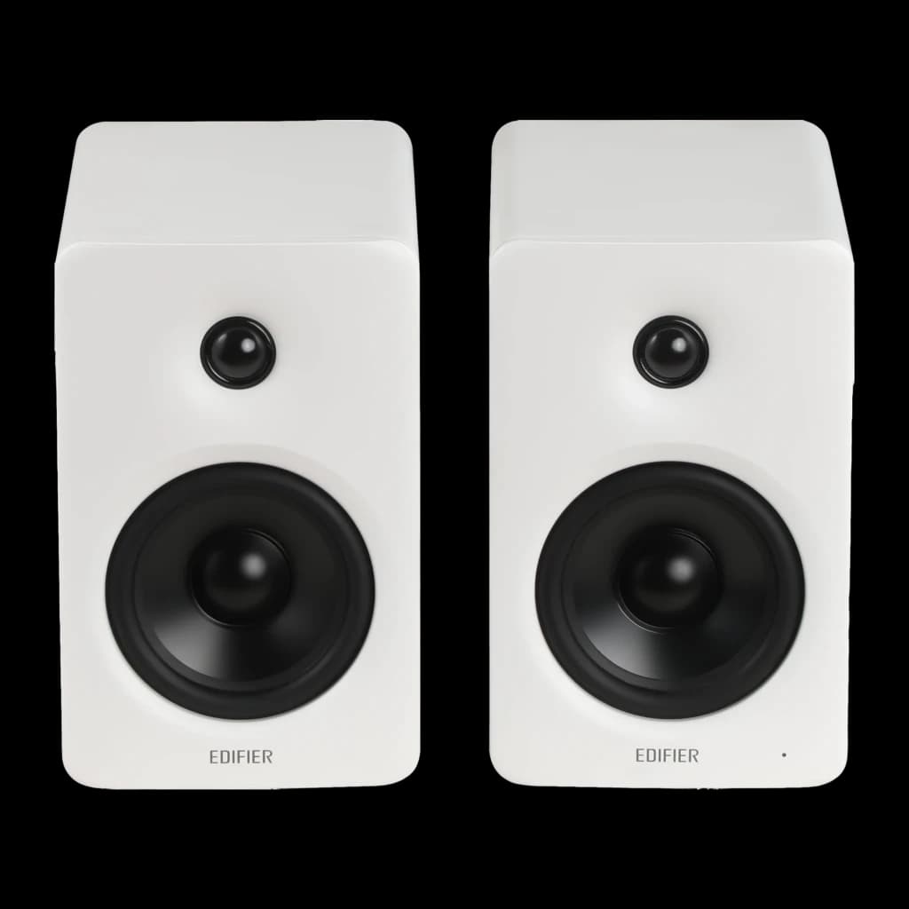 Enceintes Edifier M90 Blanc 100W Bluetooth 6.0 LDAC, deux boîtiers blancs minimalistes avec tweeters noirs et woofers larges pour un look épuré