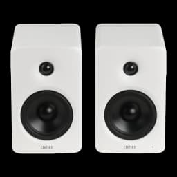 Enceintes Edifier M90 Blanc 100W Bluetooth 6.0 LDAC, deux boîtiers blancs minimalistes avec tweeters noirs et woofers larges pour un look épuré