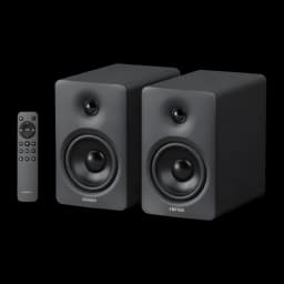Enceintes Edifier M90 Noir 100W au design mat épuré avec woofer large, tweeter discret et télécommande, connectivité Bluetooth 6.0 et audio LDAC