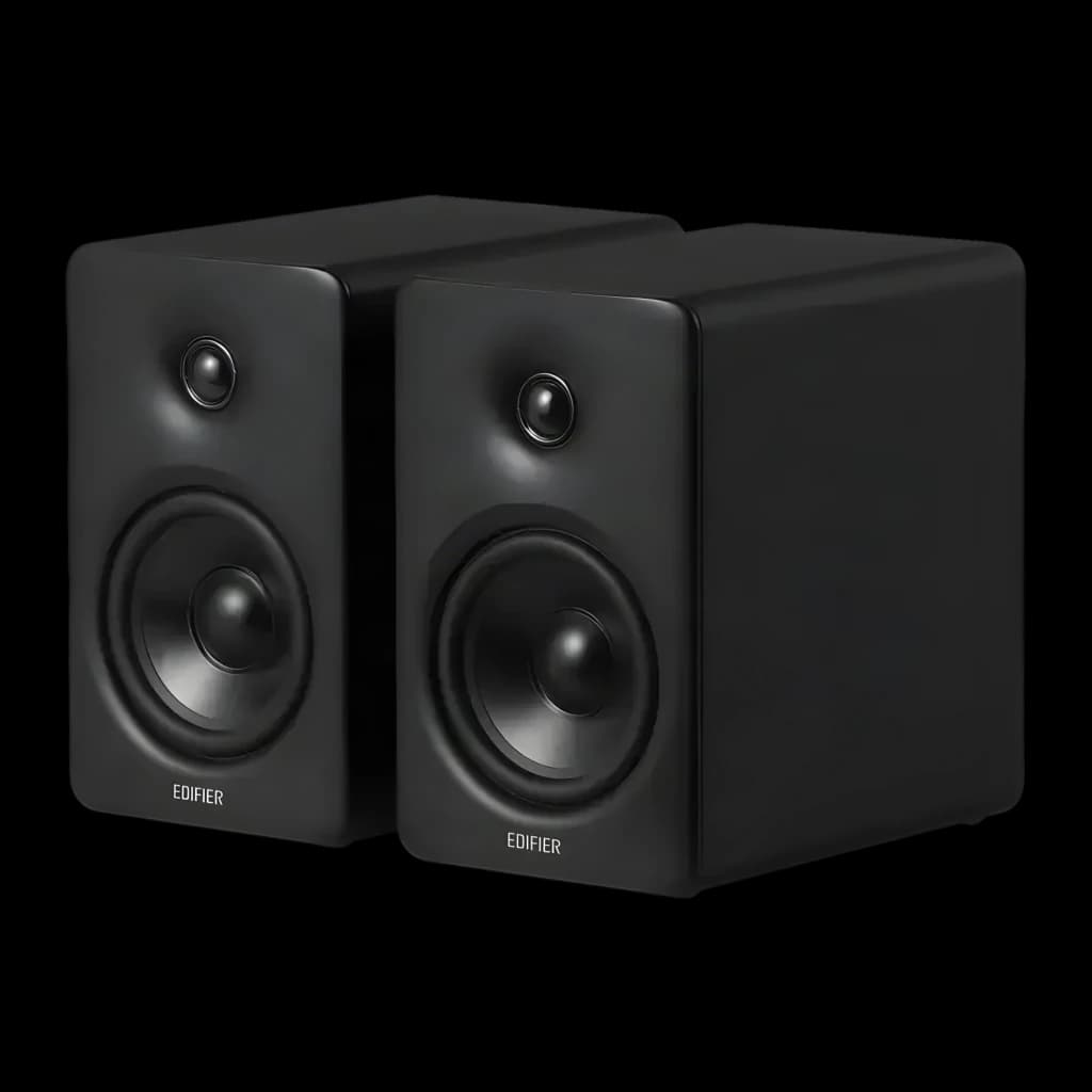 Enceintes Edifier M90 Noir 100W Bluetooth 6.0 LDAC, deux boîtiers compacts noir mat, woofer large et tweeter discret en façade, design épuré et moderne