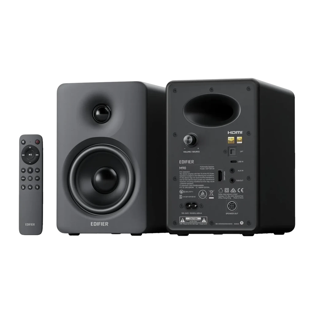 Altavoces Edifier M90 Negro 100W Bluetooth 6.0 LDAC con diseño minimalista mate, dos cajas compactas con woofer y tweeter frontales, incluye control remoto - Ítem6