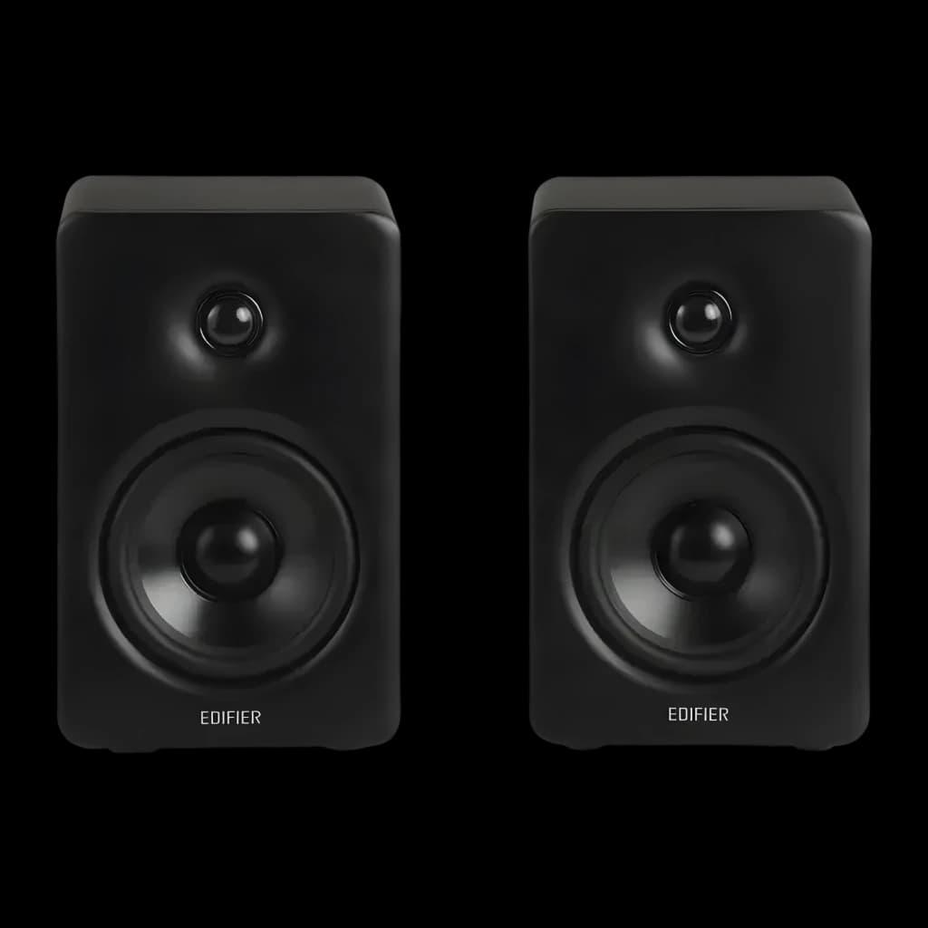 Enceintes Edifier M90 Noir 100W Bluetooth 6.0 LDAC en paire, boîtier noir mat, tweeter circulaire en haut, grand woofer central, design rectangulaire épuré