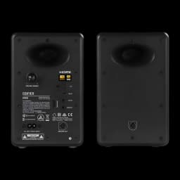 Enceintes Edifier M90 Noir 100W, dos en finition mate avec ports HDMI et optique, molette de volume, entrées coaxiales et étiquetage technique clair