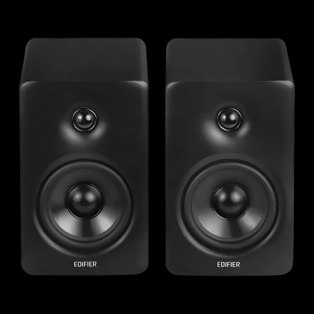 Enceintes Edifier M90 Noir 100W Bluetooth 6.0 LDAC, paire noire mate avec tweeter dôme et grand woofer circulaire, logo Edifier discret en façade