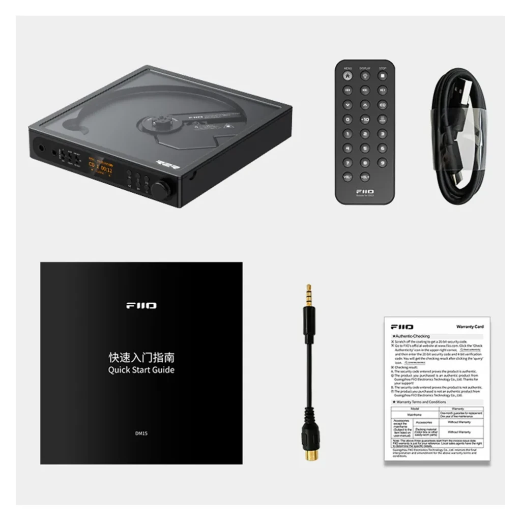 Reproductor de CD FiiO DM15 R2R Negro con panel frontal con perillas y pantalla OLED, bandeja superior visible y salida balanceada 4,4 mm en chasis metálico - Ítem2